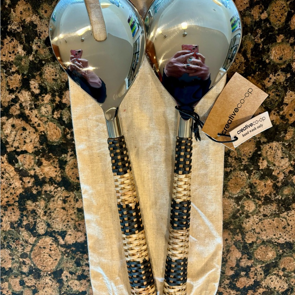 Bloomingville Creative Co-Op Silver and Woven Handle Salad Servers